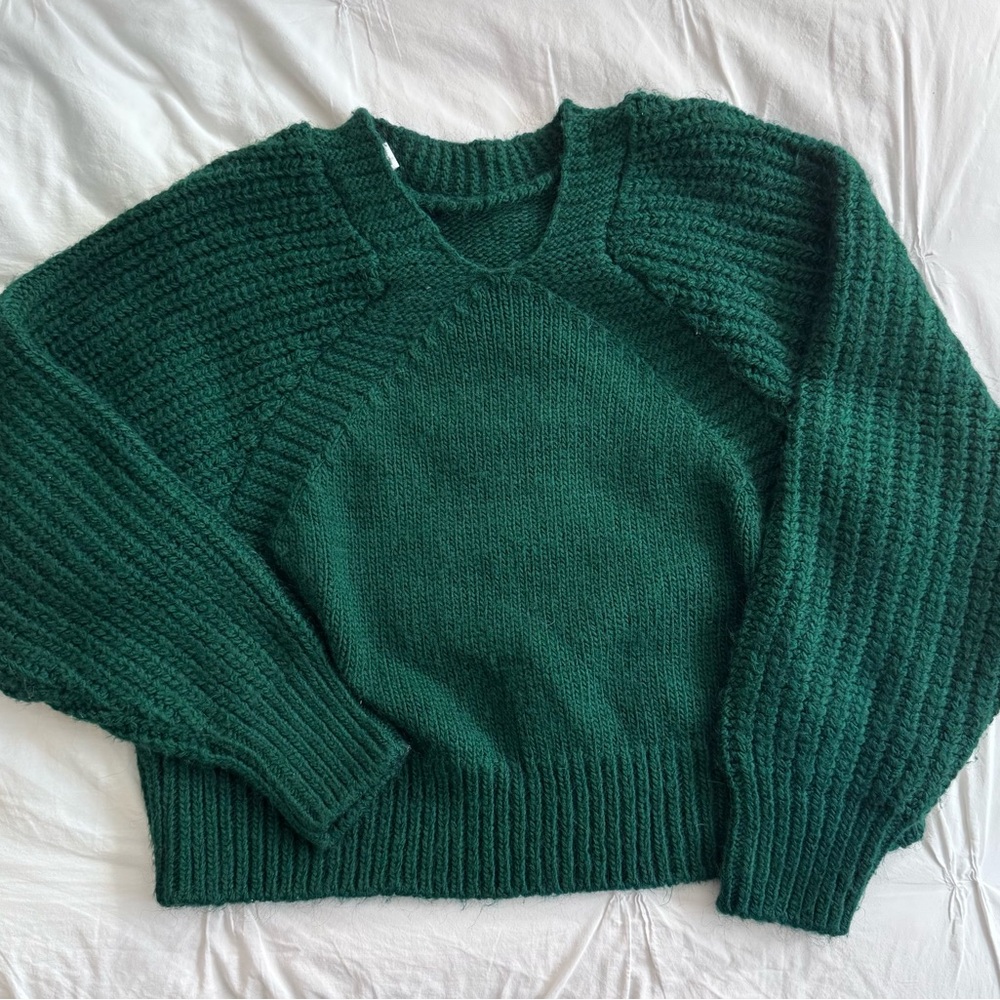 Topshop Emerald Green Cable Knit Cropped Sweater - Extra Small XS